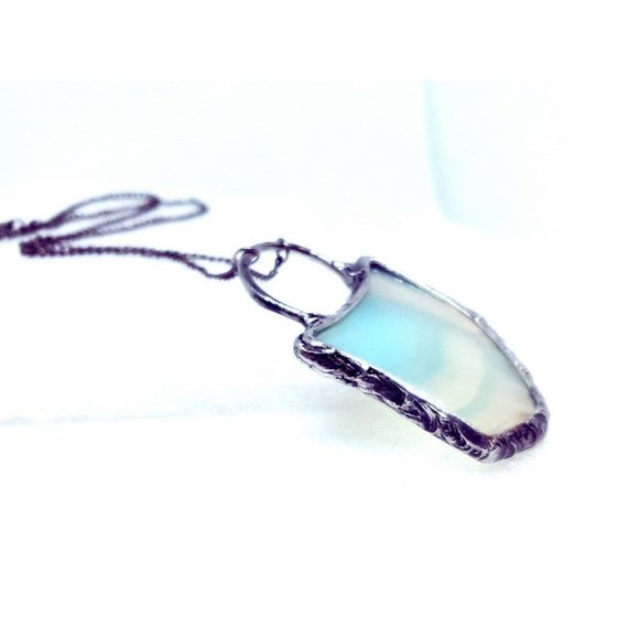 Blue agate crystal necklace handmade gothic metalwork fantasy jewelry beach gems - Picture 10 of 12